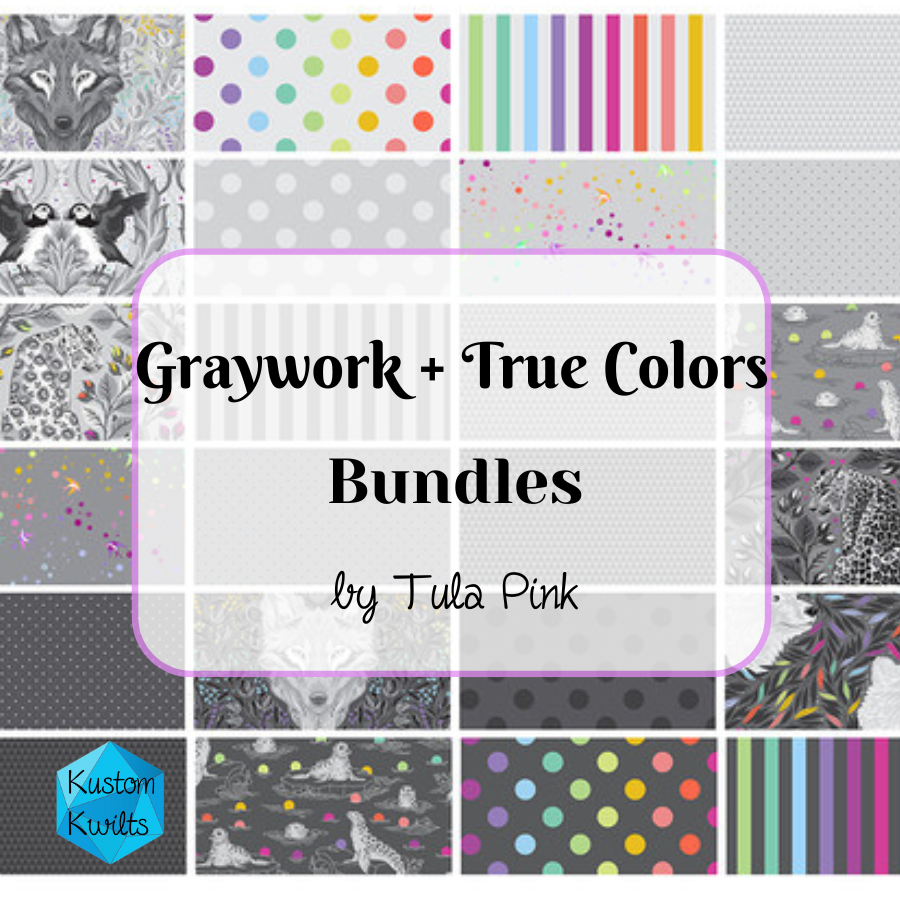 True Colors + Graywork Fabric bundle - Tula Pink - fat quarter, half yard, yard bundles