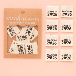 Made in 2026 Organic Cotton Centerfold Woven Label - Sarah Hearts