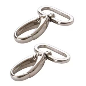 Two silver swivel snap hooks with rectangular loops.